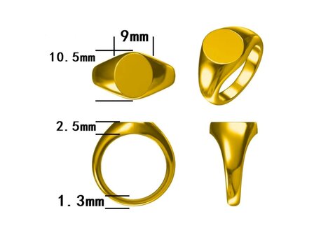 Wundersch&ouml;ner goldfarbener Siegelring aus Edelstahl, oval, glatt, schlicht. Karton 36 St&uuml;ck