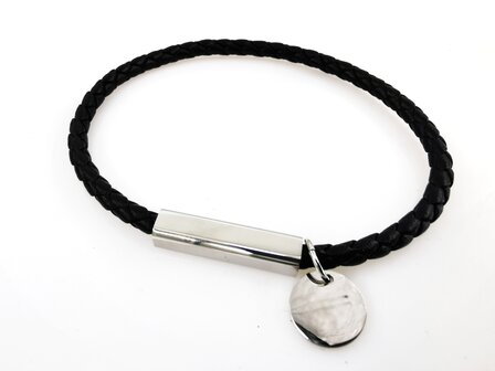 Herrenarmband 4 mm aus schwarzem Leder mit  Edelstahlverschluss, L&auml;nge 22 cm