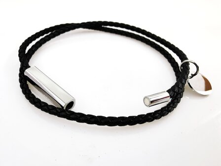 Lederen zwarte Gevlochten Armband Dubbele Wrap 4mm, Lengte 22 cm