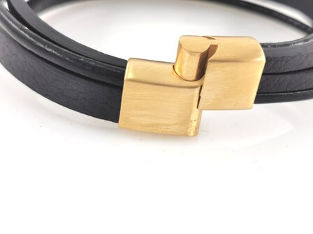 Leder-Herrenarmband Multi mit goldfarbenem griechischem Edelstahlmuster