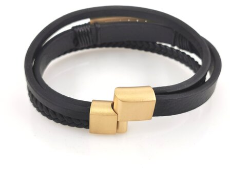 Leder-Herrenarmband Multi mit goldfarbenem griechischem Edelstahlmuster