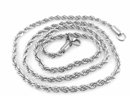 RVS zilverkleurig Twisted koordketting L 50 cm x D 2.5 mm