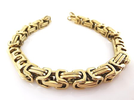 K&ouml;nigsgliederarmband aus Edelstahl mit runden/eckigen Gliedern mit goldfarbenem Motiv