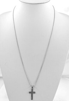 Ketting L 60 cm met Kruis Hanger glans zilverkleur RVS H 34 x 15 mm 