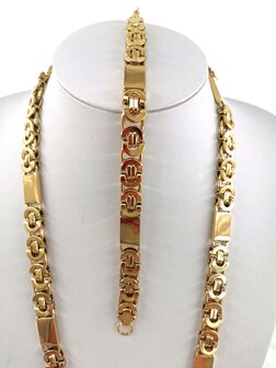 Set aus King&#039;s Flach- und Blockgliedern sowie Kette und Armband, goldfarben, Edelstahl.