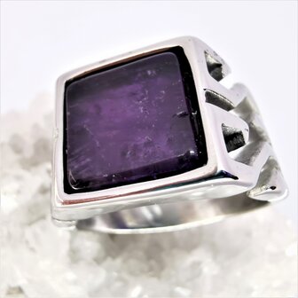 Quadratischer Herren-Siegelring aus Edelstahl mit echtem Amethyst-Edelstein