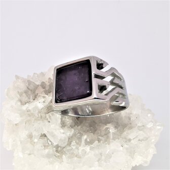 Quadratischer Herren-Siegelring aus Edelstahl mit echtem Amethyst-Edelstein