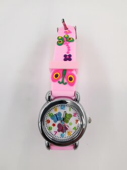 KinderHorloge | 3D Vlinder roze | Siliconen