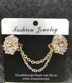 Clips mit doppelter Kette, Clips mit Doppelkette, Rosette mit glitzerndem Farbkristall und Strasssteinen