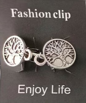 Clips, Tree of life (levensboom) met midden een ring in kleur antiek zilver look.