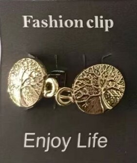 Clips, Tree of life (levensboom) 2e met midden een ring in kleur antiek goud look.