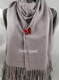 Magneet, broche, rode parelmoer vlinder, Goudkleurig voor omslagdoek, sjaal en vest te sluiten.