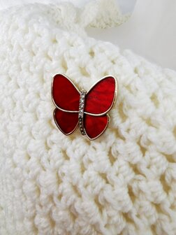 Magnet, Brosche, rot Perlmutt-Schmetterling, goldfarben f&uuml;r Schal, Schal und Strickjacke.