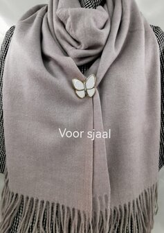 Magneet, broche, parelmoer vlinder, Goudkleurig voor omslagdoek, sjaal en vest te sluiten.