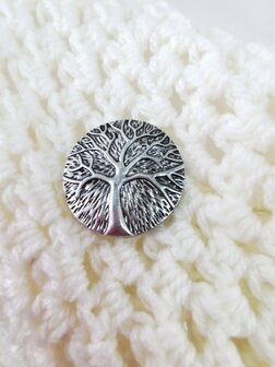 Magneet, broche, rond, Tree of life (levensboom) , zilverkleurig voor omslagdoek, sjaal en vest te sluiten.