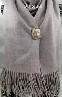 Magnet, Brosche, Quadrat, Beige mit Strasssteinen Goldfarben zum Verschlie&szlig;en f&uuml;r Tuch, Schal und Strickjacke.