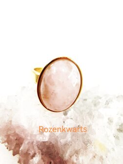 Rosenquarzring Edelstahl goldfarben, oval,