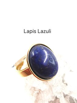 Lapislazuli-Ring Edelstahl goldfarben, oval,