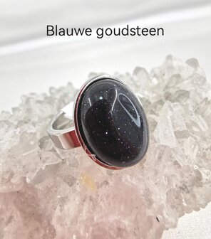 Blauer Goldsteinring aus Edelstahl silberfarben, oval,