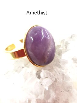 Amethystring Edelstahl goldfarben, oval,