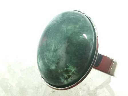 Moss agate ring stainless steel silver-colored, oval,