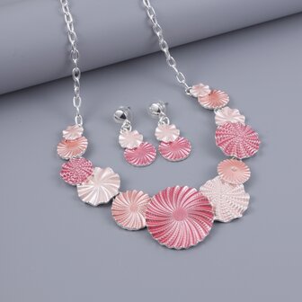 Set: Klassieke cirkel wervelingen set multi Roze kleurrijke emailleer sieraden.