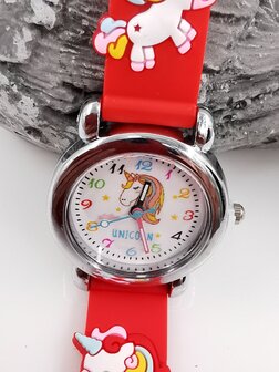 KinderHorloge | 3D Eenhoorn Rood | Siliconen