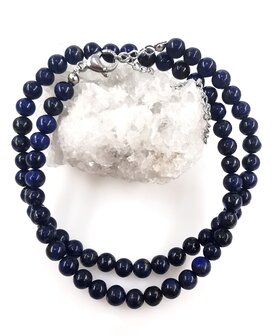 Ketting Lapis Lazuli 6 mm kralen met RVS sluiting.