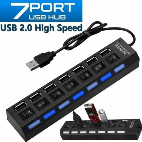 7 poort USB 2.0 hub, high speed