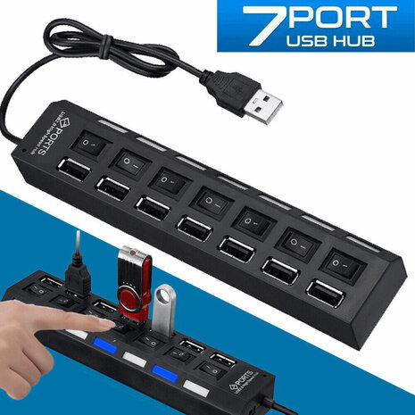 7 poort USB 2.0 hub, high speed