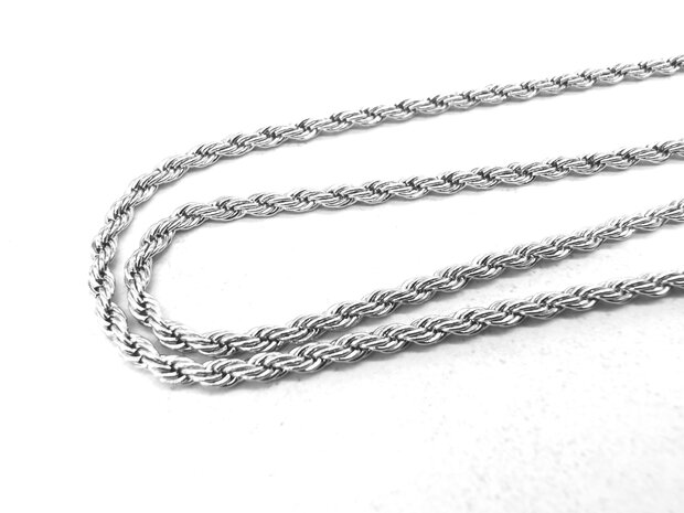 RVS zilverkleurig Twisted koordketting L 50 cm x D 2.5 mm