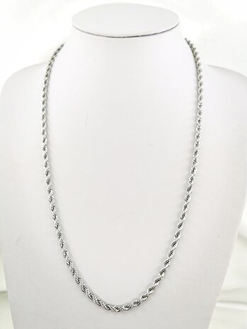 RVS zilverkleurig Twisted koordketting L 60 cm x D 4mm