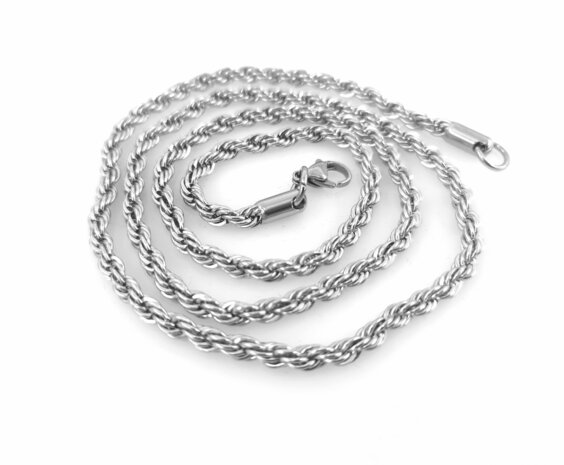 RVS zilverkleurig Twisted koordketting L 60 cm x D 4mm