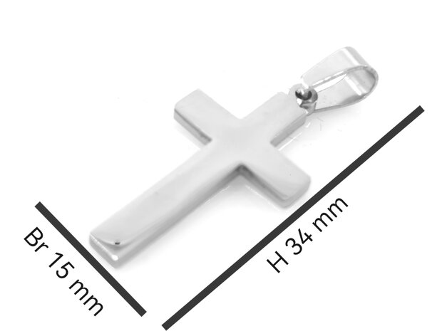 Halskette L 60 cm mit Kreuzanhänger aus glänzendem Silberfarbenem Edelstahl H 34 x 15 mm