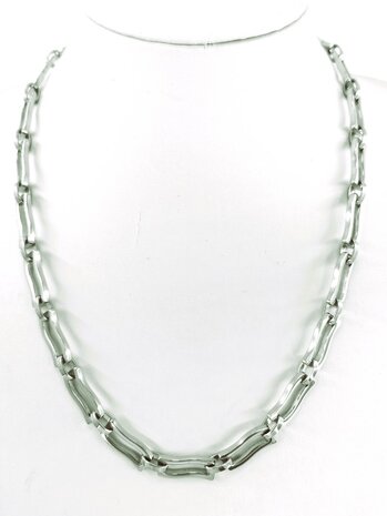 Stoere RVS heren Ketting L 56 cm met golfde rechthoekige schakel.