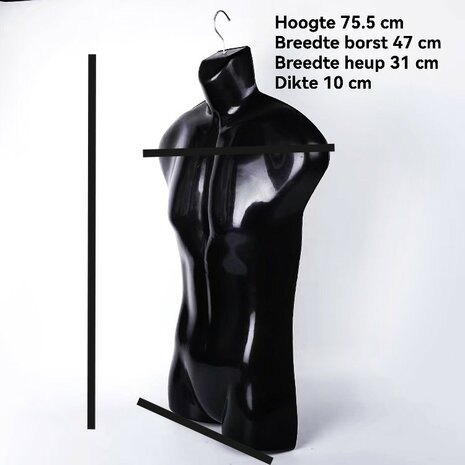 5 x Torso met haak, mannelijk - Zwart - polypropyleen.