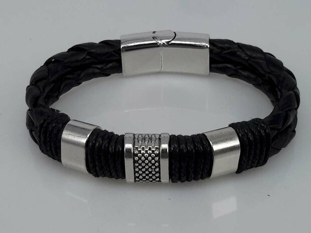 Lederarmband schwarz, Metallakzenten, Einsteckverschluss