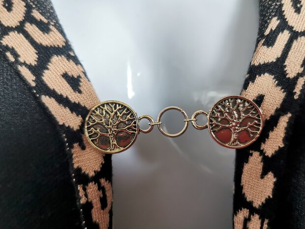 Clips, Tree of life (levensboom) met midden een ring in kleur antiek goud look.