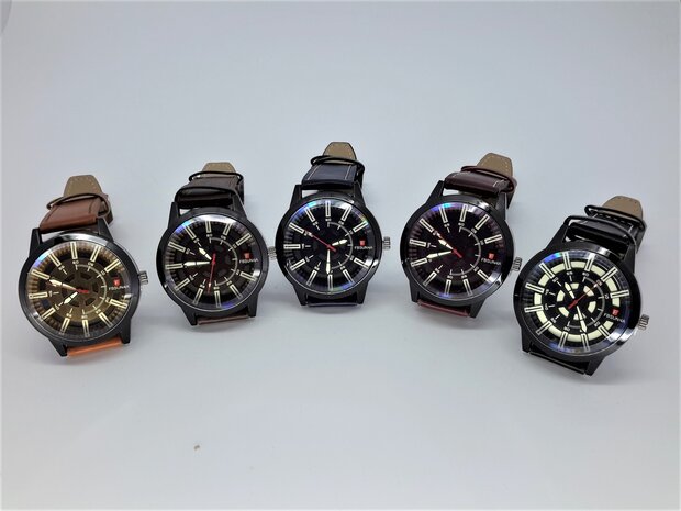 FabSuna horloge, Skai band, pendelwijzers, gespsluiting, 3 kleuren