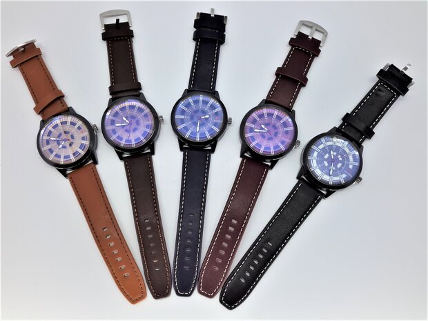 FabSuna horloge, Skai band, pendelwijzers, gespsluiting, 3 kleuren