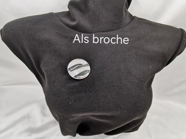 Magnet, Brosche, rund, Schwarz Streifen mit Strasssteinen, silberfarben für Schal, Schal und Strickjacke.