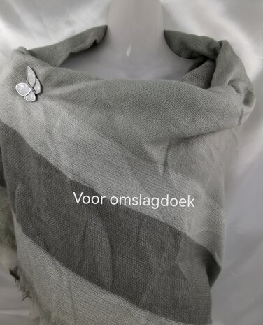 Magneet, broche, parelmoer vlinder, Zilverkleurig voor omslagdoek, sjaal en vest te sluiten.