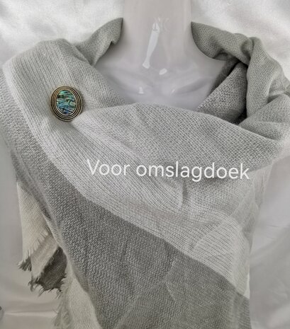 Magneet, broche, parelmoer ovaal, Goudkleurig voor omslagdoek, sjaal en vest te sluiten.