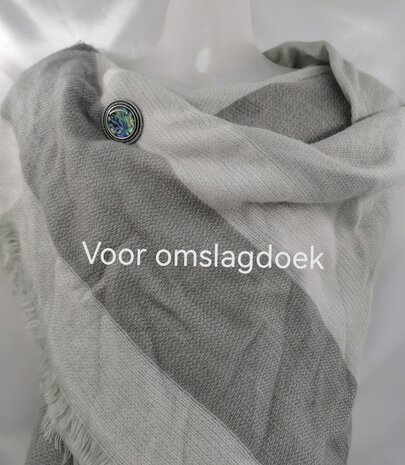 Magneet, broche, parelmoer rond, Zilverkleurig voor omslagdoek, sjaal en vest te sluiten.