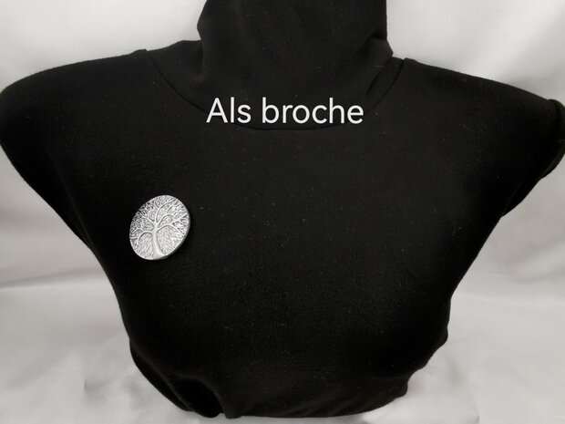 Magnet, Brosche, rund, Lebensbaum, silberfarben für Schal, Schal und Strickjacke.