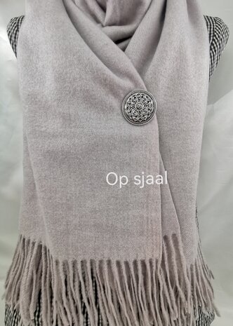 Magneet, broche, rond, Lotusbloem, zilverkleurig voor omslagdoek, sjaal en vest te sluiten.