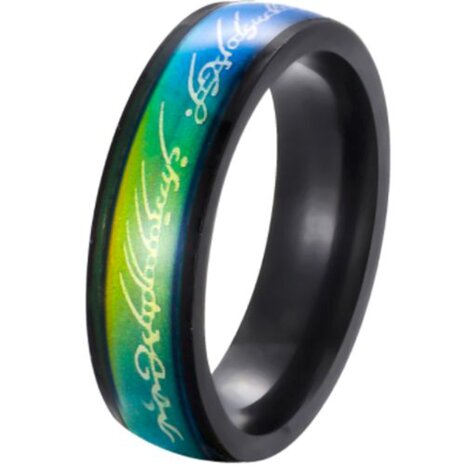 RVS Lord of The Rings Mood Ring ( STEMMINGSRING ) Zwartkleurig