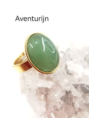 Aventurin Ring Edelstahl goldfarben, oval,