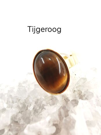 Tigerauge Ring Edelstahl goldfarben, oval,