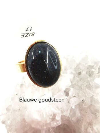 Blauer Goldsteinring aus Edelstahl goldfarben, oval,